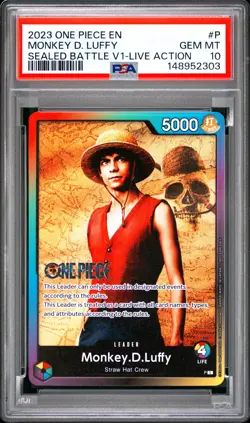 2023 ONE PIECE PROMOS SEALED BATTLE VOL.1-LIVE ACTION #P MONKEY D. LUFFY PSA 10 - Image 1