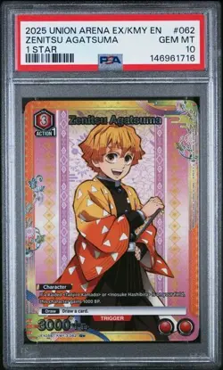 2025 UNION ARENA DEMON SLAYER VOL.2 062 ZENITSU AGATSUMA 1 STAR PSA 10 GEM MINT - Image 1