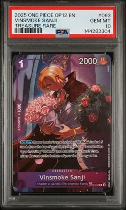 2025 ONE PIECE OP12-LEGACY OF THE MASTER TREASURE RARE VINSMOKE SANJI PSA 10 - Image 1