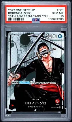 2022 ONE PIECE JAPANESE 25TH ANNIVERSARY PREMIUM COLLECTION RORONOA ZORO PSA 10 - Image 1
