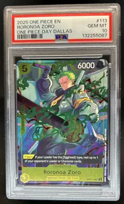 2025 One Piece EN Roronoa Zoro One Piece Day Dallas #OP07-113 PSA 10 Gem Mint - Image 1