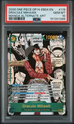 2026 ONE PIECE OP14-EB04-THE AZURE SEA'S SEVEN #119 DRACULE MIHAWK PSA 10 - Image 1