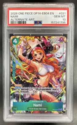 2026 One Piece Azure Sea's Seven Nami Super Rare Alt Art #OP14-031 PSA 10 - Image 1