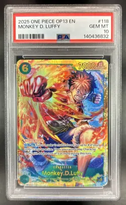 2025 One Piece Carrying On His Will Monkey D Luffy #OP13-118 PSA 10 GEM MINT - Image 1