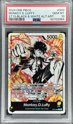 One Piece Monkey D. Luffy Black & White Alt Art #ST13-003 Leader (PSA 10) - Image 1