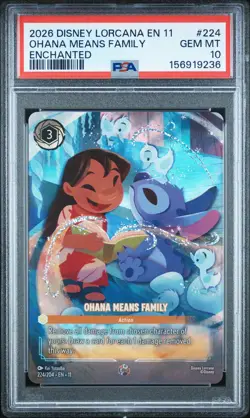 2026 DISNEY LORCANA EN 11-WINTERSPELL ENCHANTED #224 OHANA MEANS FAMILY PSA 10 - Image 1