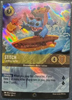Ravensburger Disney Lorcana Stitch - Carefree Surfer Enchanted Holo 206/204 - Image 1