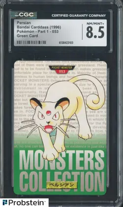 1996 Pokemon Vintage Bandai Carddass Part 1 #53 Green Card Persian CGC 8.5 Mint - Image 1