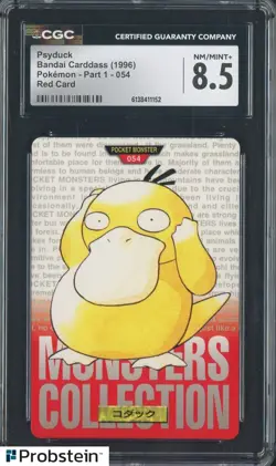 1996 Pokemon Vintage Bandai Carddass Part 1 #54 Red Card Psyduck CGC 8.5 Mint - Image 1