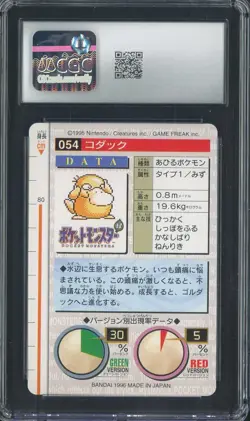 1996 Pokemon Vintage Bandai Carddass Part 1 #54 Red Card Psyduck CGC 8.5 Mint - Image 2