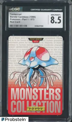1996 Pokemon Vintage Bandai Carddass Part 1 #73 Red Card Tentacruel CGC 8.5 Mint - Image 1