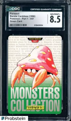 1996 Pokemon Vintage Bandai Carddass Part 1 #47 Green Card Parasect CGC 8.5 Mint - Image 1