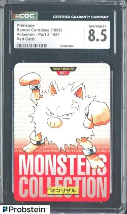 1996 Pokemon Vintage Bandai Carddass Part 2 #57 Red Card Primeape CGC 8.5 Mint - Image 1