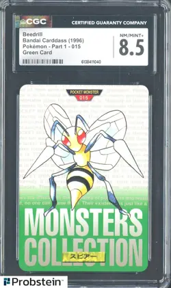 1996 Pokemon Vintage Bandai Carddass Part 1 #15 Green Card Beedrill CGC 8.5 Mint - Image 1