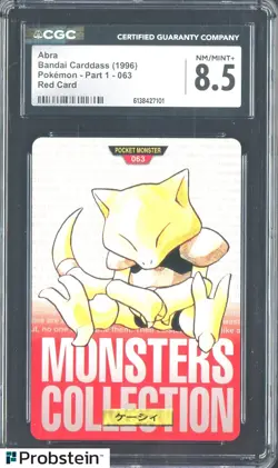 1996 Pokemon Vintage Bandai Carddass Part 1 #63 Red Card Abra CGC 8.5 Mint - Image 1