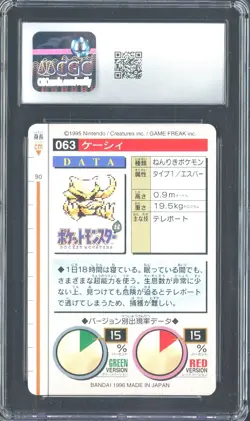 1996 Pokemon Vintage Bandai Carddass Part 1 #63 Red Card Abra CGC 8.5 Mint - Image 2