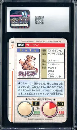 1996 Pokemon Vintage Bandai Carddass Part 2 #58 Red Card Growlithe CGC 8.5 Mint - Image 2