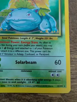 Venusaur 15/102 Base Set Holo Rare WOTC Pokemon Card EXCELLENT - Image 5
