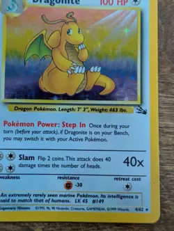 Dragonite 4/62 Fossil Holo Rare WOTC Pokemon Card EXCELLENT - Image 3