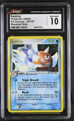 CGC 10 GEM MINT Seaking 2005 EX Deoxys 24/107 Reverse Holo Stamped Pokemon Card - Image 1
