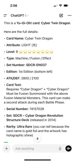 Cyber Twin Dragon Holo Ultra Rare 1st Edition Yu-Gi-Oh! Card SDCR-EN037 - Image 2