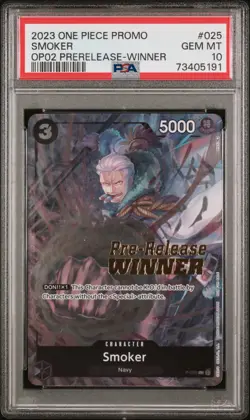 2023 One Piece Promos SMOKER #025 GEM MT PSA 10 Op02 Pre-Release-Winner - Image 1