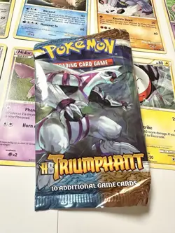 2010 Pokemon TCG HS Triumphant Opened Palkia Pack (8 Cards, Pack Wrapper) - Image 4