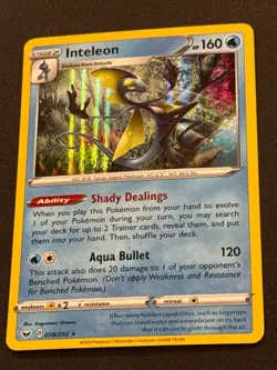 Pokemon Sword and Shield Base Set Inteleon 58/202 Reverse Holo Card NM - Image 1