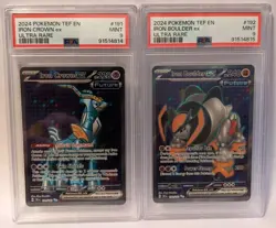PSA 9 Combo Pokemon TEF EN Iron Crown Ex + Iron Boulder Ex - Image 1