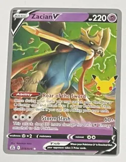 Zacian V 016/025 Celebrations Variant Pokemon 2023 World Championships Deck D - Image 1