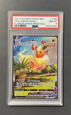 2021 Pokemon SWSH BSP Flareon VMAX #180 PSA 8 - Image 1