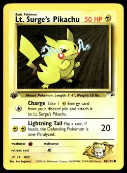 Pokemon TCG Gym Heroes #081/132 Lt. Surge's Pikachu 1st Edition LP+ - Image 1