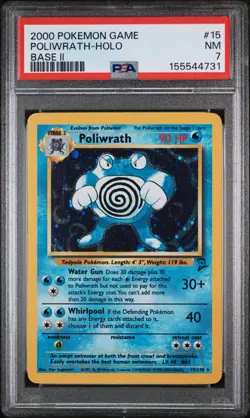 Poliwrath Holo 15/130 2000 Pokemon Base Set 2 Vintage WOTC PSA 7 NM - Image 1