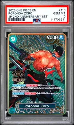 Roronoa Zoro PSA10 2025 One Piece Japanese 2nd Anniversary Set #118 - Image 1