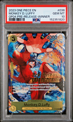 2023 ONE PIECE OP04 PRE-RELEASE WINNER MONKEY D LUFFY #36 PSA 10 GEM MINT - Image 1