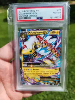 2015 Pokemon Ancient Origins M Ampharos EX 28/98 Ultra Rare Holo PSA 8 - Image 1