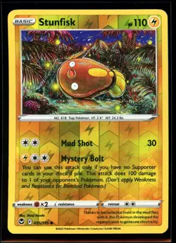 2022 Sword & Shield - Silver Tempest Stunfisk #55 Reverse Holo Pokemon Card - Image 1