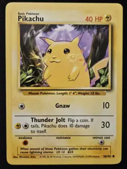Pikachu 58/102 Base Set Unlimited Non Holo WoTC Starter Pokemon TCG 1999 NM - Image 1