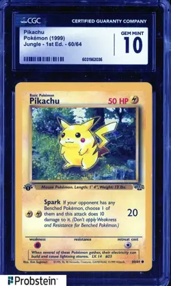 1999 Pokemon Jungle 1st Edition 60/64 Pikachu CGC 10 GEM MINT - Image 1