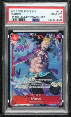 2022 One Piece Promos English Marco Japanese 1st Anniversary #OP03-013 PSA 10 - Image 1