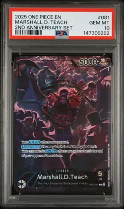 2025 One Piece English Ver 2nd Anniv Set MARSHALL D. TEACH #081 GEM MT PSA 10 - Image 1