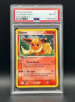 2006 Pokemon POP Series 3 Flareon Holo Rare Organized Play Promo #2 -PSA NM-MT 8 - Image 2