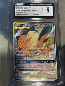 Eevee & Snorlax GX SM169 Tag Team Tin Pokemon Black Star Promo CGC 9 MINT Graded - Image 1