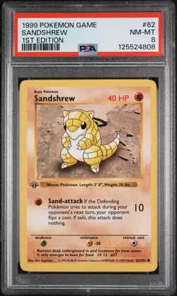 1999 POKEMON BASE SET 1ST EDITION #62 SANDSHREW PSA 8 - Image 1