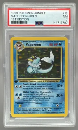 144713787 Vaporeon 1999 Pokemon Jungle 1st Edition #12 Holo PSA 7 - Image 1
