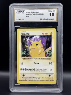 Pokemon Pikachu 58/102 Base Set Shadowless GEM MT 10 MINT Graded - Image 1