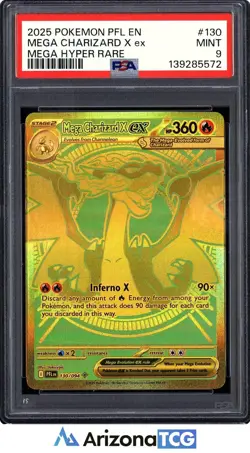 Pokemon 2025 Mega Charizard X ex 130 Gold Hyper Rare Phantasmal Flames PSA 9 - Image 1