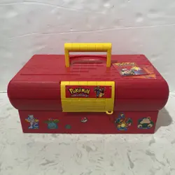Vintage 1995 Pokemon Suncast Just Stuff Collector Card Box Case With Stickers - Image 1