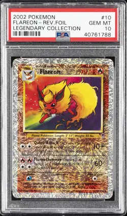 2002 POKEMON LEGENDARY COLLECTION #10 FLAREON-REVERSE FOIL PSA 10 - Image 1