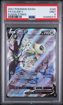 2021 POKEMON SWORD & SHIELD FUSION STRIKE #245 FULL ART/CELEBI V PSA 9 - Image 1